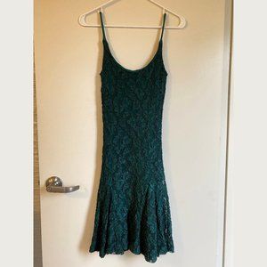 Betsey Johnson Luxe 90s Vintage Deep Emerald Green Lace/Slip Dress, Size P
